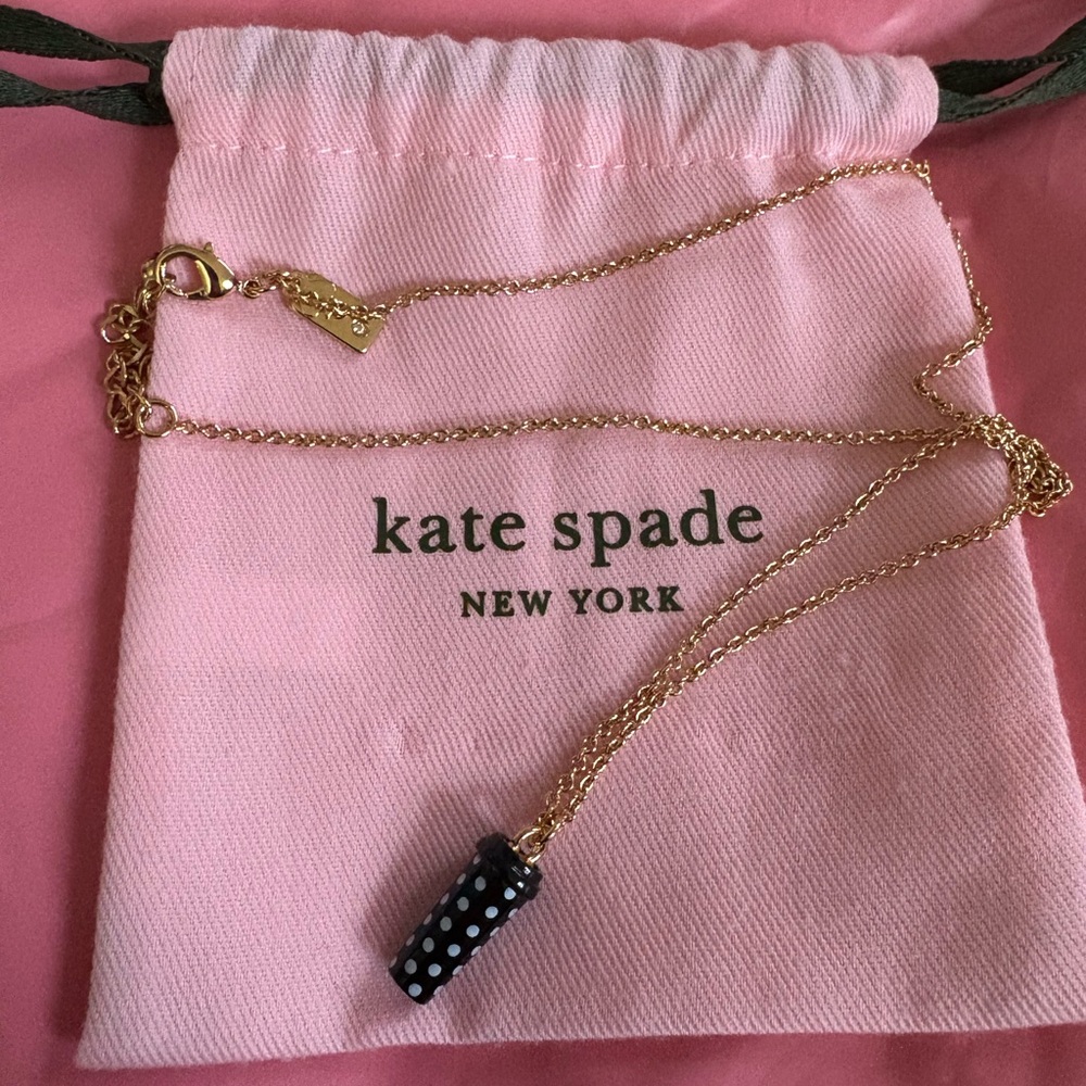 New Kate Spade Polka Dot Tumbler Charm Necklace With Dust Bag